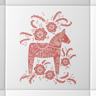 Swedish Dala Horse Red and White Tile