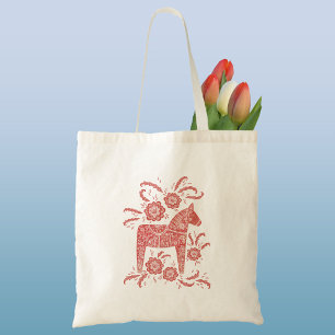 Swedish Dala Horse Red and White Tote Bag