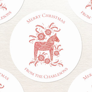 Swedish Dala Horse Red Christmas Classic Round Sticker
