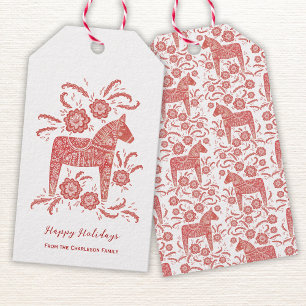Swedish Dala Horse Red White Personalized Gift Tags