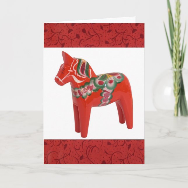 Swedish Dala Horse Scandinavian Custom Holiday Card (Front)