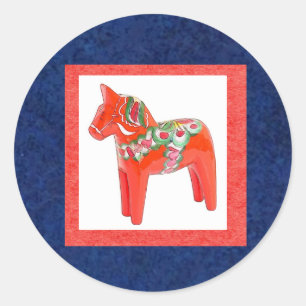 Swedish Dala Horse Scandinavian Traditional Classic Round Sticker