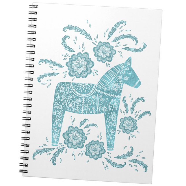 Swedish Dala Horse Teal and White Notebook (Swedish Dala Horse teal green and white notebook)