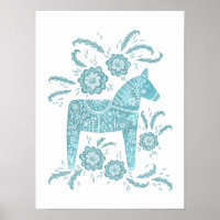 Swedish Dala Horse Teal Art Poster