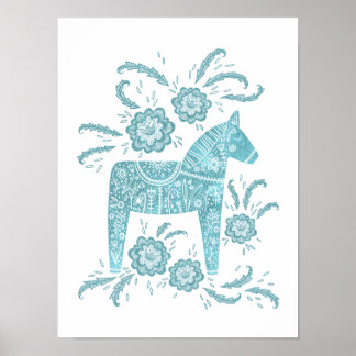 Swedish Dala Horse Teal Art Poster