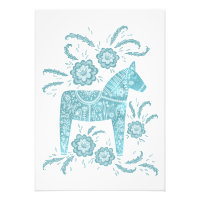 Swedish Dala Horse Teal Folk Art