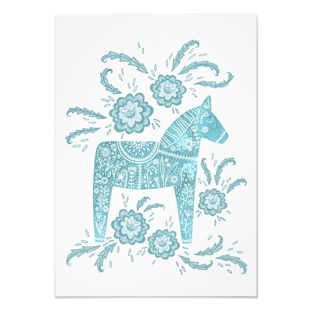 Swedish Dala Horse Teal Folk Art Photo Print (Front)