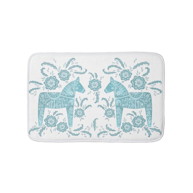 Swedish Dala Horse Teal Green and White Bath Mat (Front)