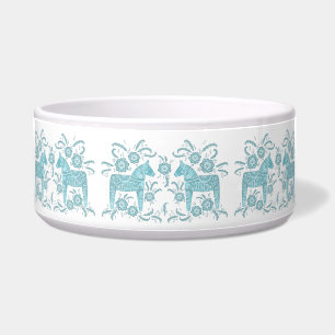 Swedish Dala Horse Teal Green and White Bowl