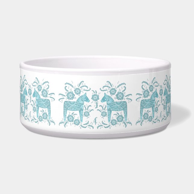 Swedish Dala Horse Teal Green and White Bowl (Front)