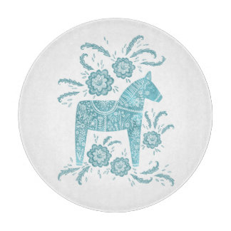 Swedish Dala Horse Teal Green and White Cutting Board