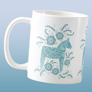 Swedish Dala Horse Teal Green Coffee Mug