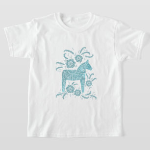 Swedish Dala Horse Teal Green Viking T-Shirt