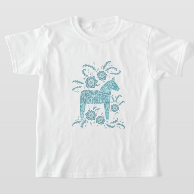 Swedish Dala Horse Teal Green Viking T-Shirt (Laydown)