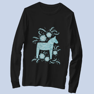 Swedish Dala Horse Teal Green Viking T-Shirt