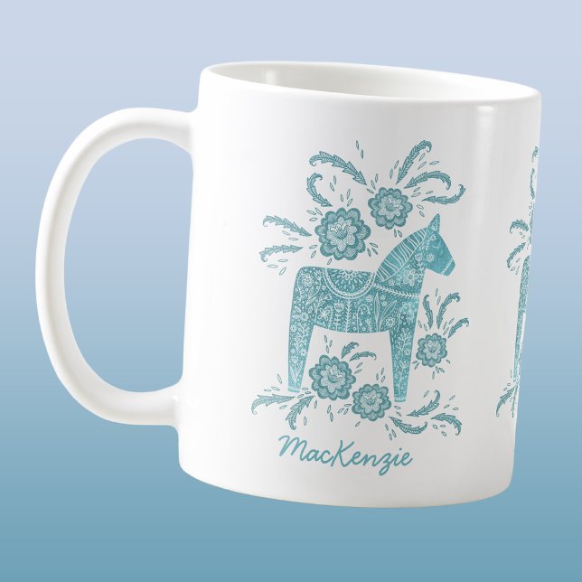 Swedish Dala Horse Teal Personalised Coffee Mug (Creator Uploaded)