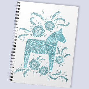 Swedish Dala Horse Teal & White Folk Art Notebook