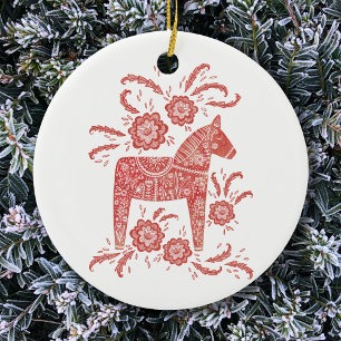 Swedish Dala Horse Traditional Folk Art Ceramic Tree Decoration