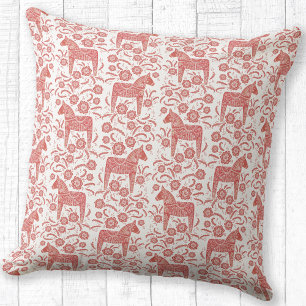 Swedish Dala Horse Traditional Folk Art Pattern Cushion