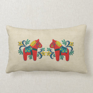 Swedish Dala Horse Twins Lumbar Cushion