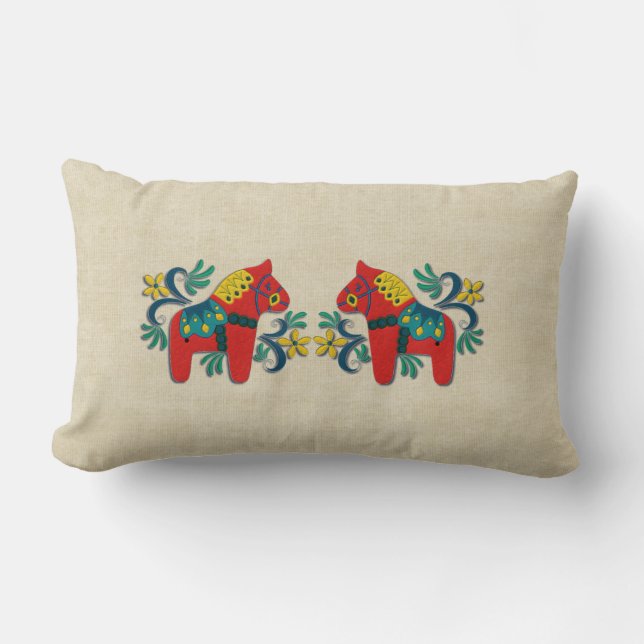Swedish Dala Horse Twins Lumbar Cushion (Front)