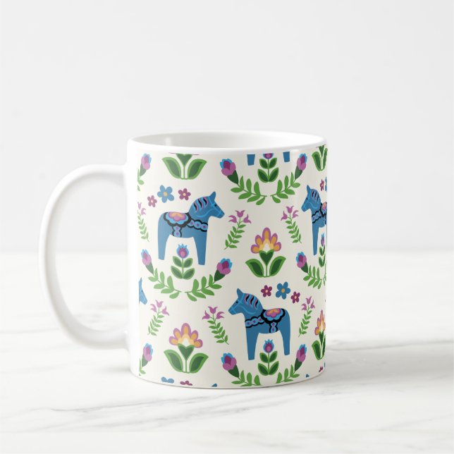 Swedish Dala Horses Blue Coffee Mug (Left)