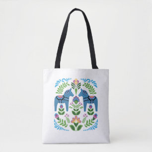 Swedish Dala Horses Blue Tote Bag