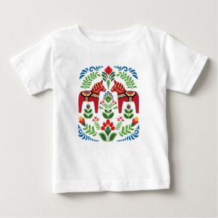 Swedish Dala Horses Red Baby T-Shirt