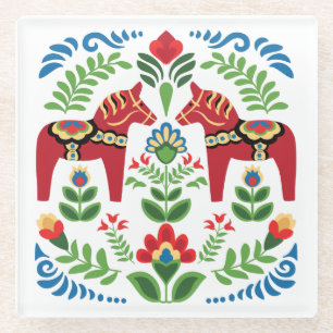Swedish Dala Horses Red Glass Coaster