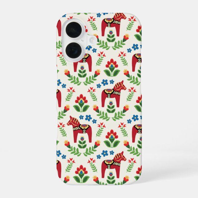 Swedish Dala Horses Red iPhone 16 Case (Back)