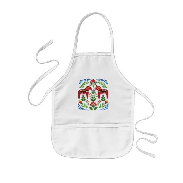 Swedish Dala Horses Red Kids Apron (Front)