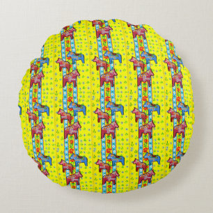 Swedish Dala Horses Round Cushion