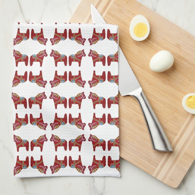 Swedish Dala Horses Tea Towel (Quarter Fold)