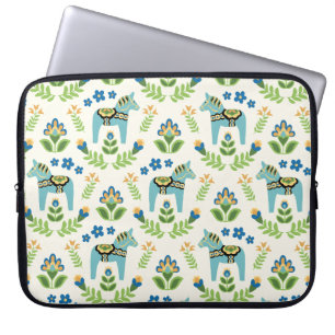 Swedish Dala Horses Teal Laptop Sleeve
