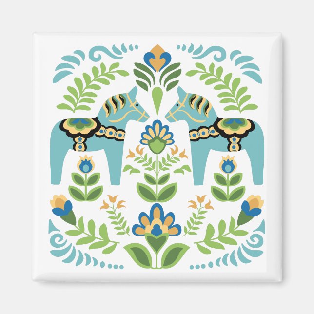 Swedish Dala Horses Teal Magnet (Front)
