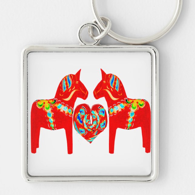 Swedish Dala Horses w Heart Key Ring (Front)