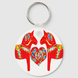 Swedish Dala Horses w Heart Key Ring