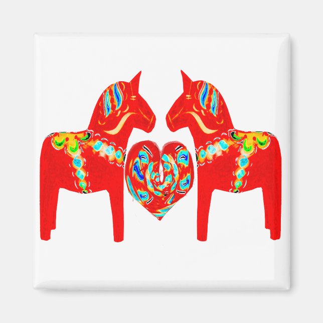 Swedish Dala Horses w Heart Magnet (Front)