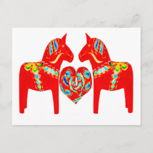 Swedish Dala Horses w Heart Postcard