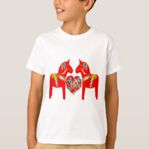 Swedish Dala Horses w Heart T-Shirt