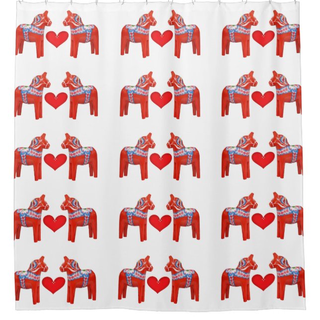 Swedish Dala Horses with Heart Accent Pattern Shower Curtain (Front)