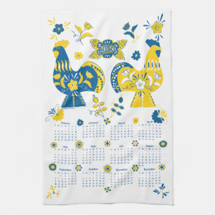 Swedish Dala Rooster 2026 Calendar Tea Towel