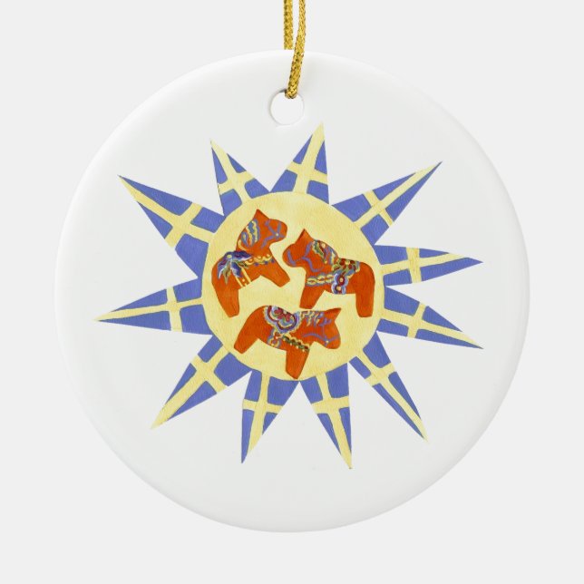 Swedish Flag and Dala Horses Ornament (Front)