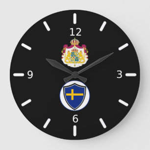Swedish flag-coat arms large clock