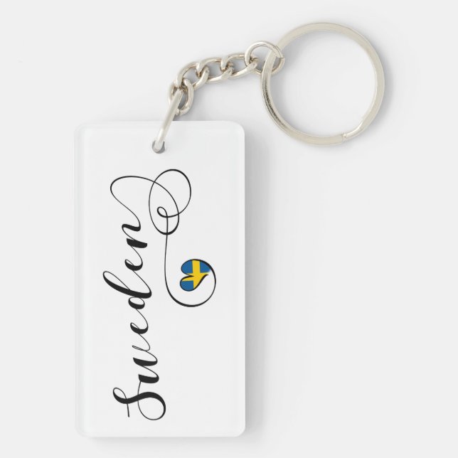 Swedish Flag In A Heart, Sweden Key Ring (Back)