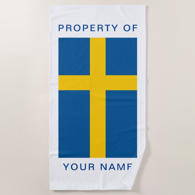 Swedish flag of Sweden personalised beach towel (Front)