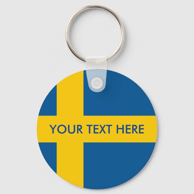 Swedish flag round button keychain for Sweden (Front)