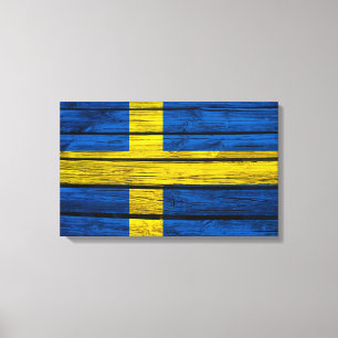 Swedish Flag Rustic Wood Canvas Print