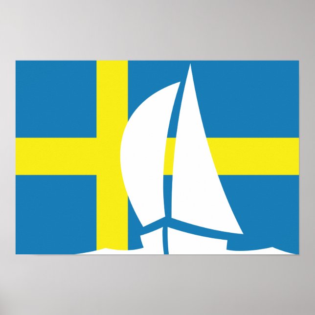 Swedish Flag Sailing Yacht Sweden Nautical Poster (Front)