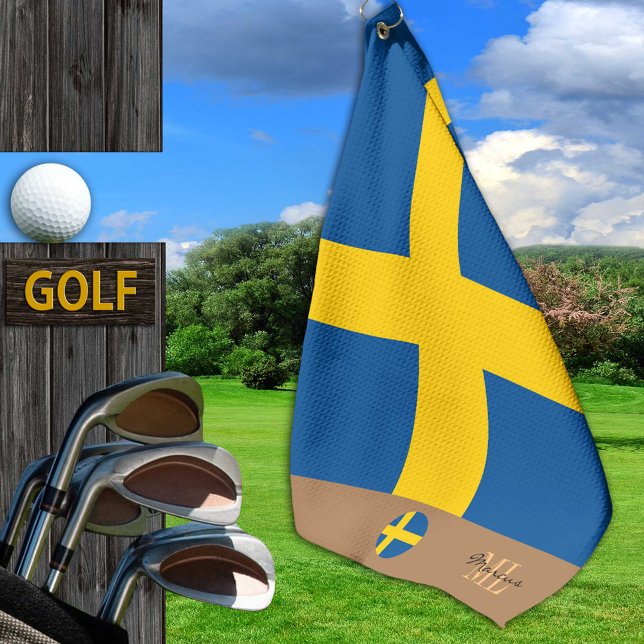 Swedish flag & Sweden, monogrammed / Golf Towel (Creator Uploaded)